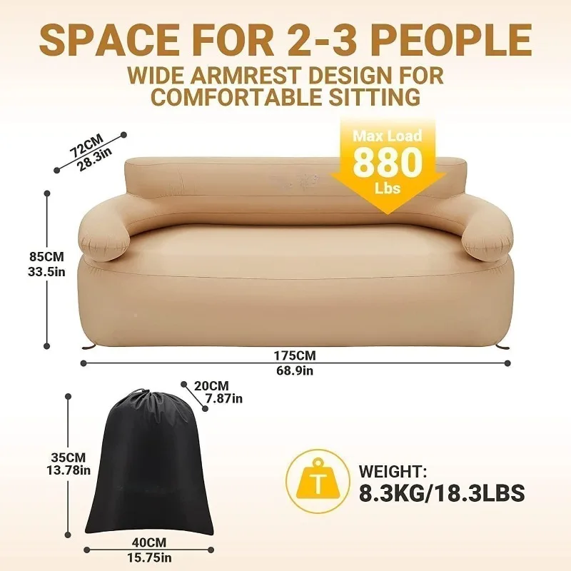 Folding Portable Lazy Inflatable Sofa Chair Heavy Duty Adult Two Person Air Couch Sofa for Indoor Livingroom Outdoor Travel