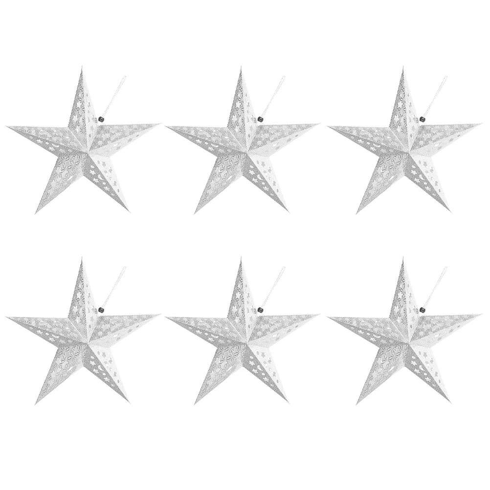 

6Pcs Paper Star Lampshades Pentagram 3D Origami Thickened Paper Hollow Moon Star Pattern Pendant Ornament for Kids Room Living