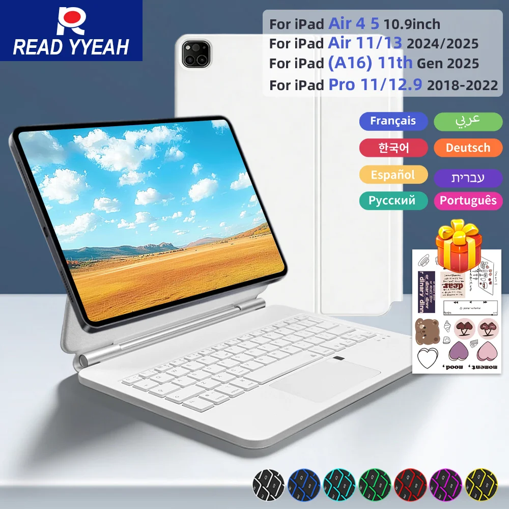 

2025 НОВАЯ беспроводная волшебная Bluetooth-клавиатура с подсветкой для iPad 11 A16, чехол 7/8/9/10-го поколения Pro 11 12,9 13 Air 4 5 6 Smart iPad Case