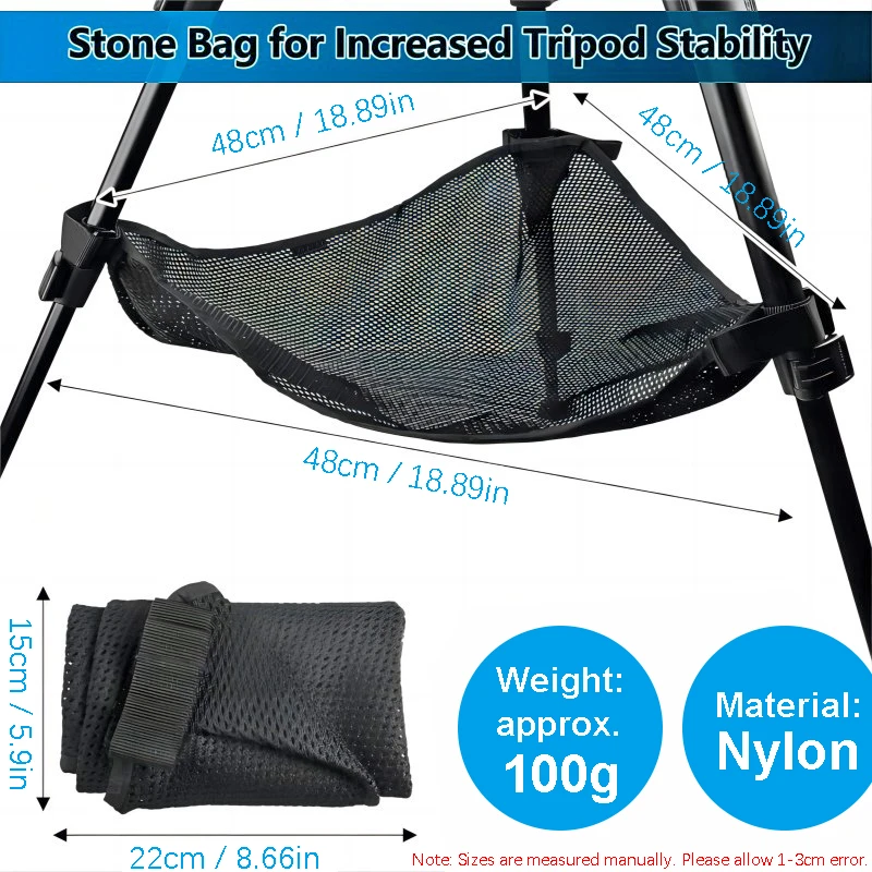 حقيبة وزن ثلاثية القوائم عالمية، حقيبة حجرية شبكية، حقيبة رمل بحامل خفيف لموازنة ملحقات التصوير الفوتوغرافي