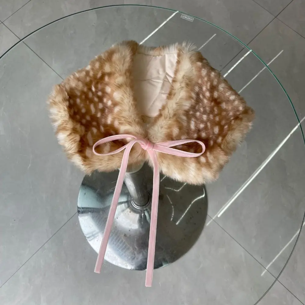 Thick Deer Pattern Faux Fur Scarf Leg Cover Warm Mink Fur Fake Collar Lace Edge Animal Print Reindeer Leg Warmers Daily Commute
