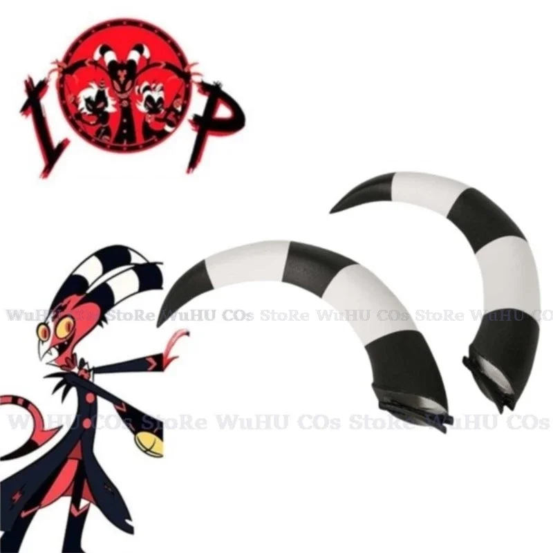 Anime Helluva Cosplay Boss Blitzo Cosplay Blitzo Horns Blitzo Prop 22cm Balck White Horns Bend Women Men Halloween Cosplay Prop