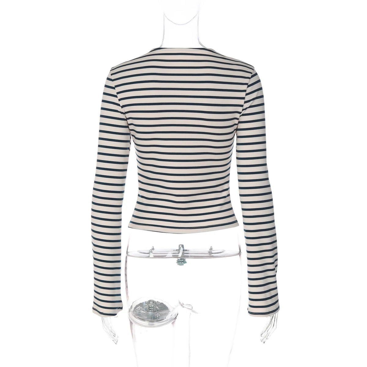 Hugcitar 2026 Gestreiftes Langarm-T-Shirt mit Knöpfen, Sexy Schlankes Crop-Top, Herbst Damenmode-Outfits, Streetwear, Party, Urlaub – Detail 4