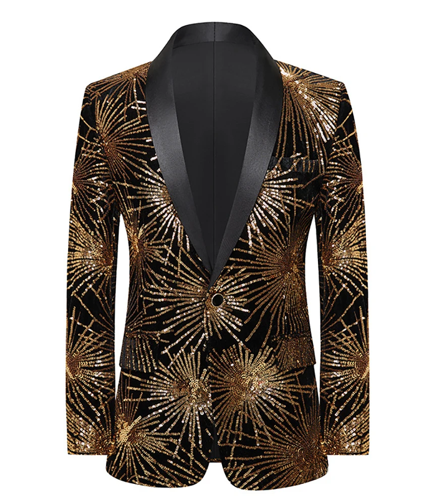 

Fashion Men's Sequin Blazer, Single Breasted Tuxedo Jacket for Groom, Best Man, Wedding Guest, Prom and Evening Party