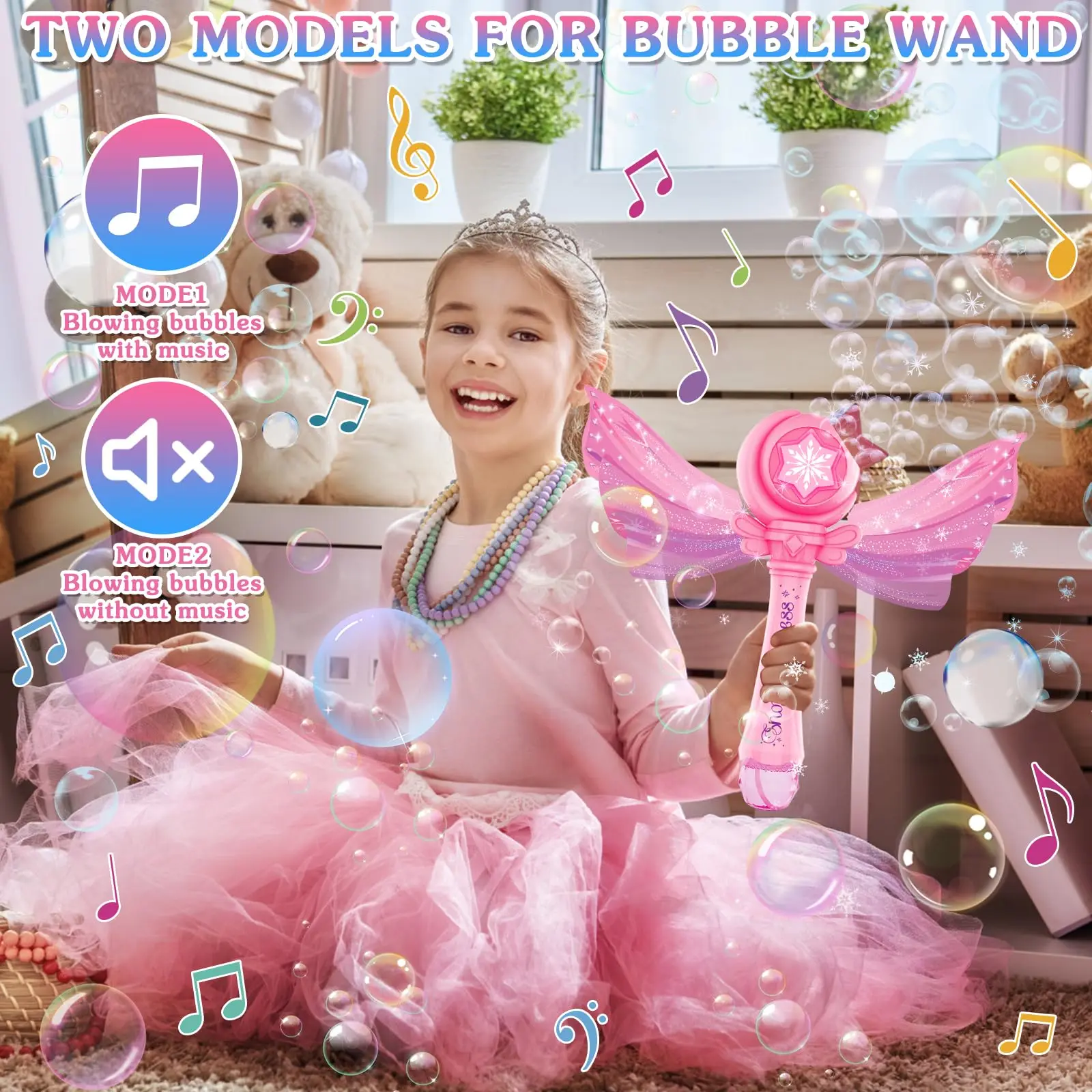 Varita de burbujas Snow Princess con luces LED y música, 2 modos, a prueba de fugas, perfecta para fiestas infantiles, diversión al aire libre y regalos