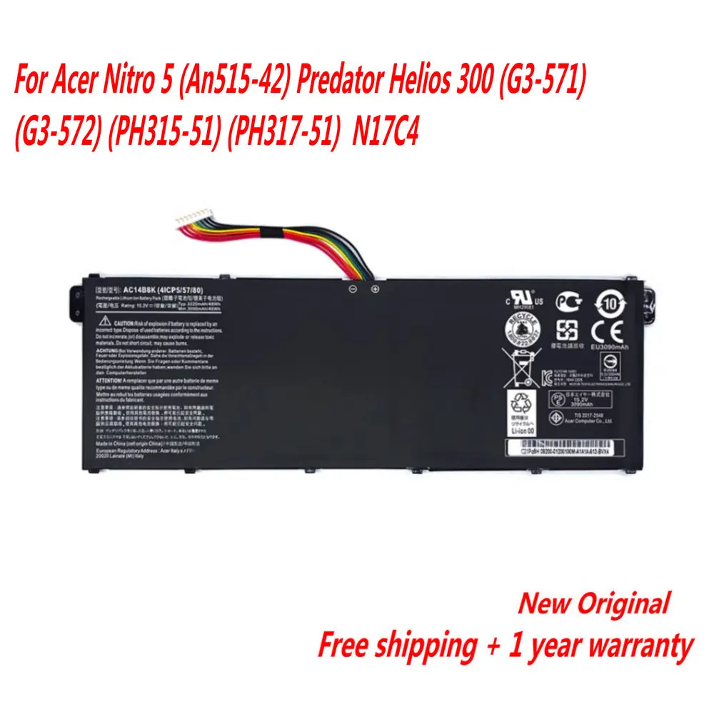 

NEW 15.2V 48WH Laptop Battery For Acer Nitro 5 (An515-42) Predator Helios 300 (G3-571) (G3-572) (PH315-51) (PH317-51) N17C4