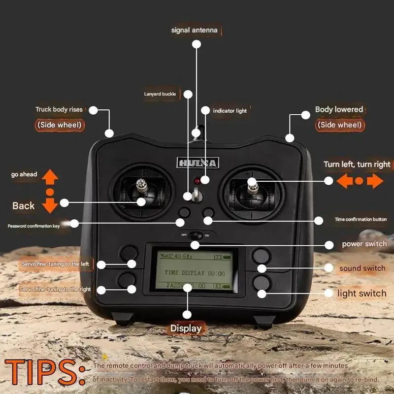 Huina RC شاحنة قلابة 6WD سيارة كبيرة تعمل بالتحكم عن بعد 1598 1/14 Rc سبيكة سيارة شاحنة قلابة تحميل سيارات لعب مركبة