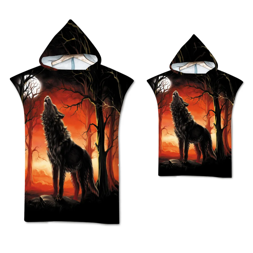 Wolf großes Strand tuch Badet uch schnell trocknende Handtücher Kapuzen mantel Neopren anzug erwachsenes Kind Eltern-Kind Poncho Bademantel zum Schwimmen Surfen – Detail 22