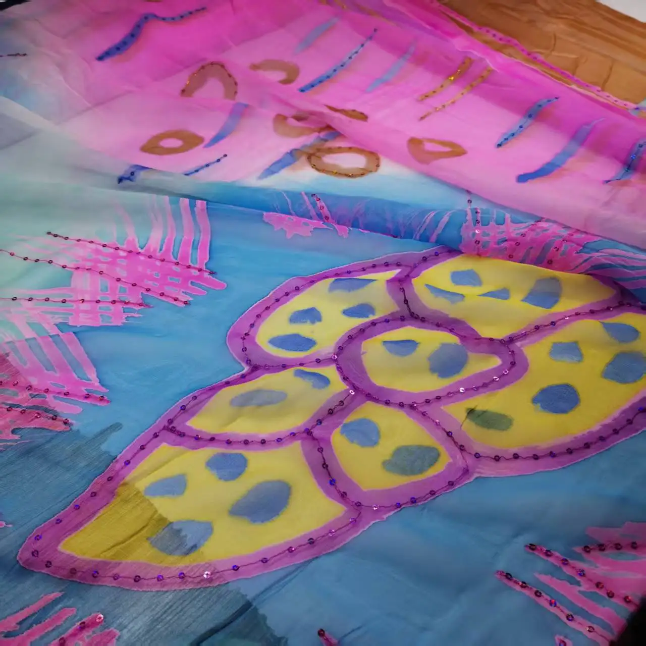 Tela de Lentejuelas, Chifón de Seda Pura, Material Bordado Brillante para Saree, Vestido, Toub, Hijab, Bufanda, Costura DIY