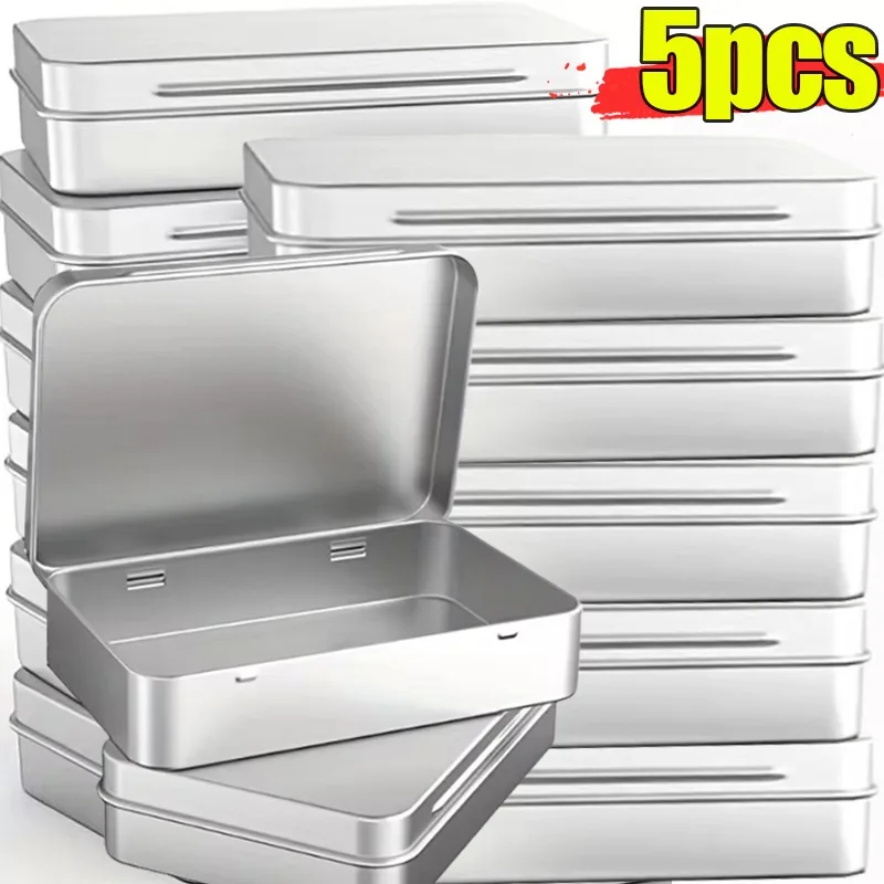 Cajas de almacenamiento cuadradas de hojalata, contenedor de joyería multiusos impermeable con tapas, suministro de organizador portátil para viaje en casa, 1/5x