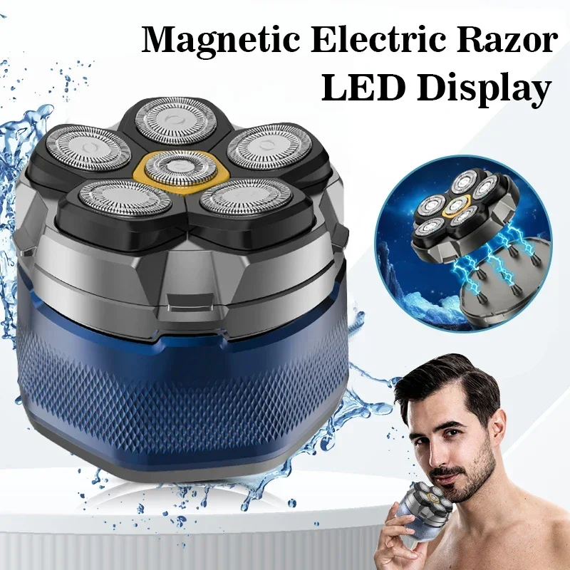 Electric Head Shaver for Bald Men 6D Magnetic Razor Hair Trimmer USB Rechargeable LED Display Waterproof Beard Shavers