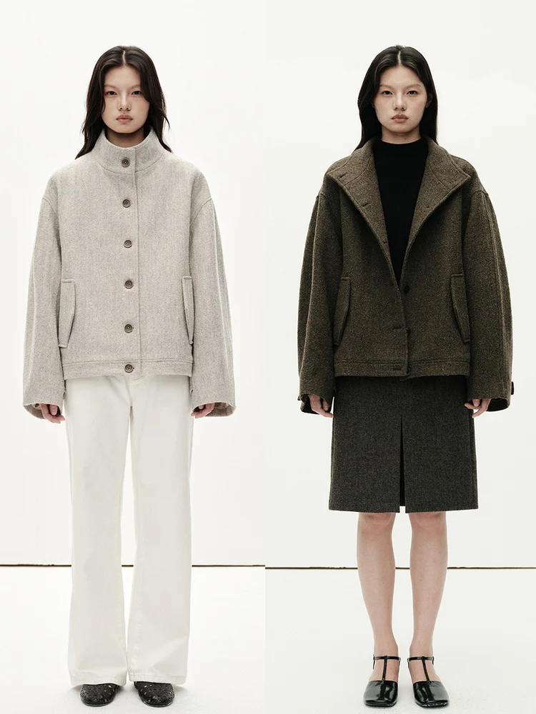 

MHV Archive Autumn Winter New Sle Women's Cotton Woolen Coat Coarse Weave Floral Tead Australian Wool Blend Long Sve S...