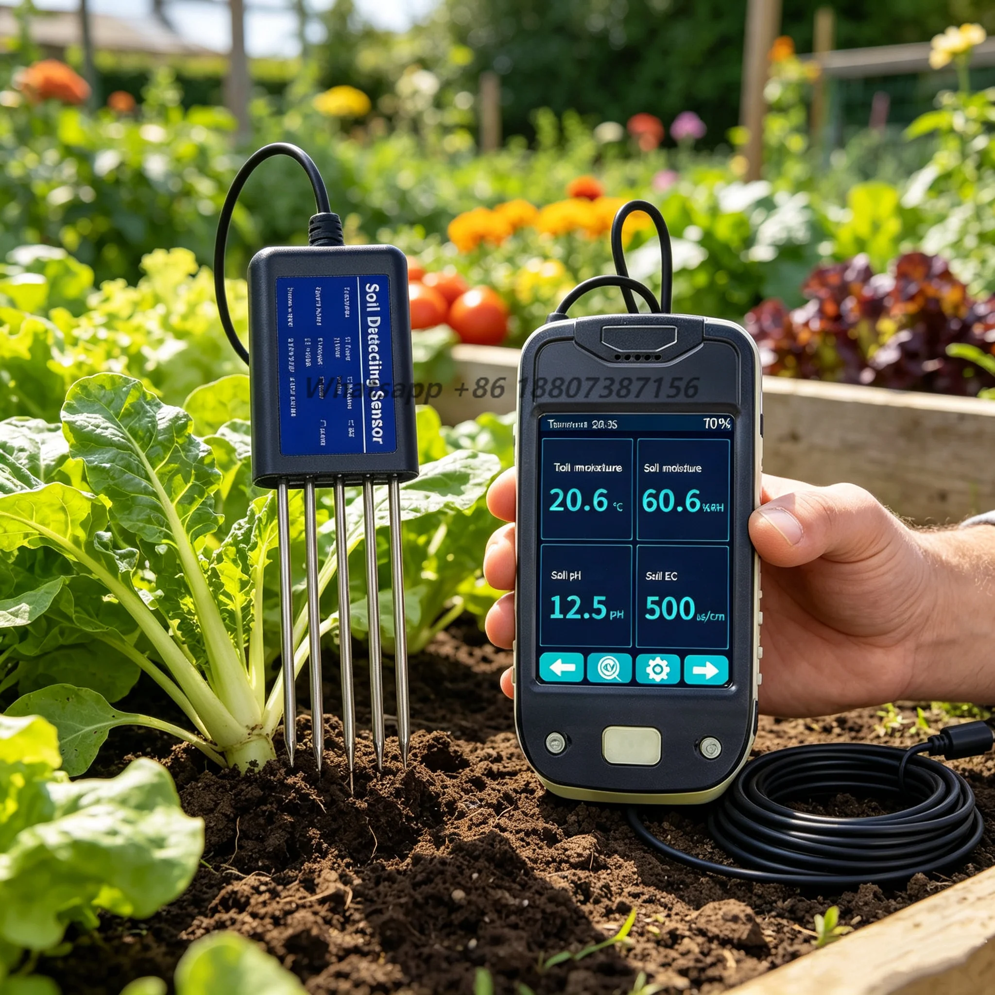 Greenhouse Soil Monitoring Kit 7 in 1 Sensor with Handheld Meter for Vegetable Farming,Accurate Soil Moisture PH EC NPK Testing