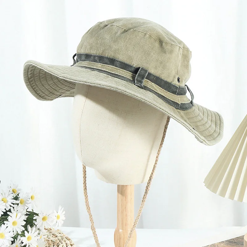 قبعة دلو برباط من رعاة البقر الغربي للحماية من أشعة الشمس الصيفية العتيقة، قبعة سفر متعددة الاستخدامات للمشي لمسافات طويلة والتخييم #3