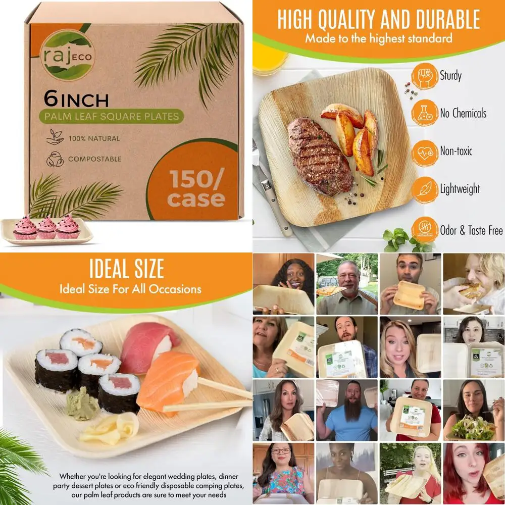 

Disposable Square Palm Leaf Plates Bulk, 50-Pack Strong and Decorative, Eco-Friendly Compostable, Ideal for Parties and Catering
