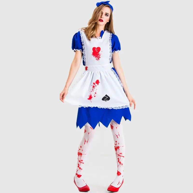 Halloween Day of the Dead Alice Maid Costume Horror Zombie Crazy Carnival Party Bloody Nurse Cosplay Costume