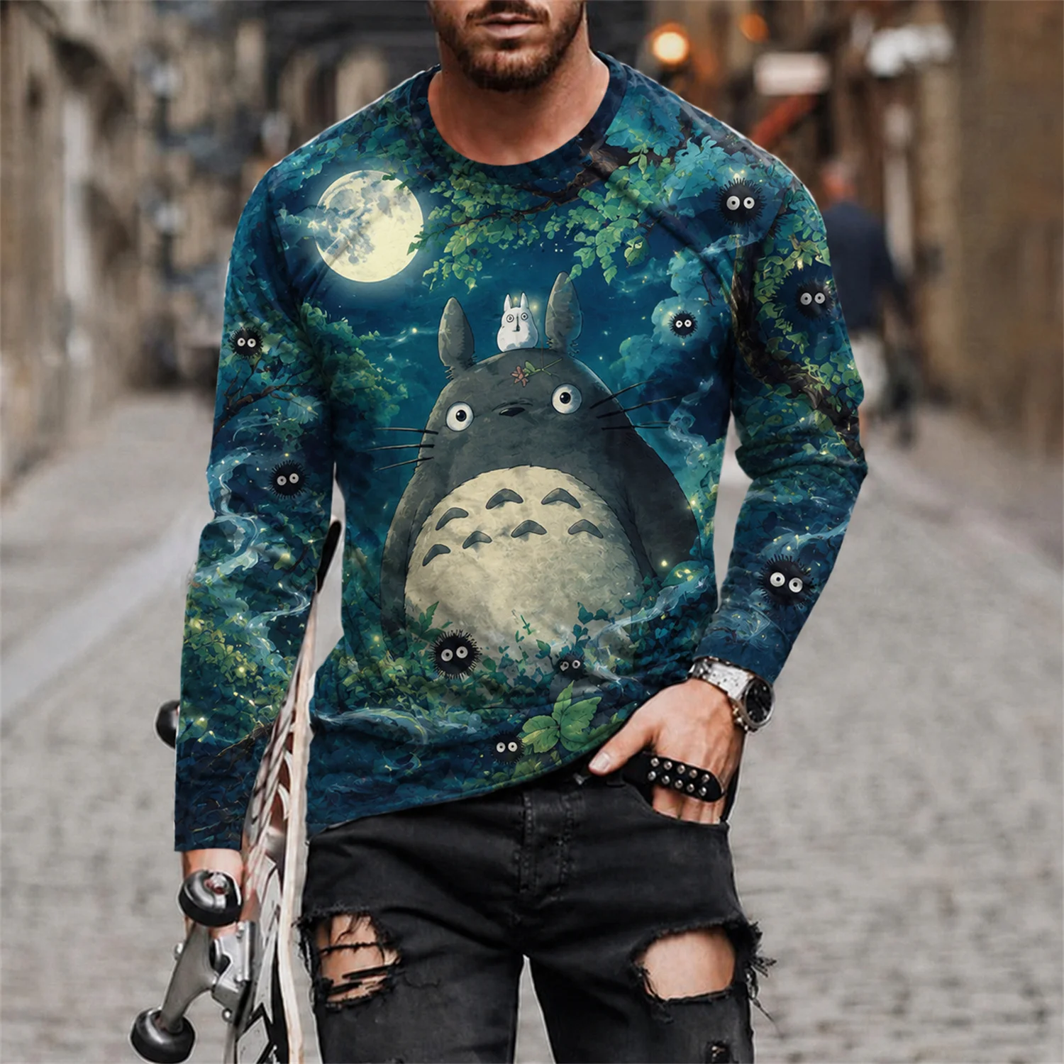 2026 Totoro Soot Sprite Forest All-Over-Print Langarm-T-Shirt, Anime-Kleidung für Männer und Frauen, Alltags- und Freizeitoutfit für die Straße – Detail 8