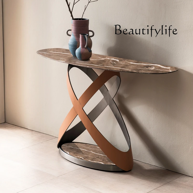 

entrance platform, corridor entrance luxury stone end viewing platform, designer minimalist semi-circle entrance table