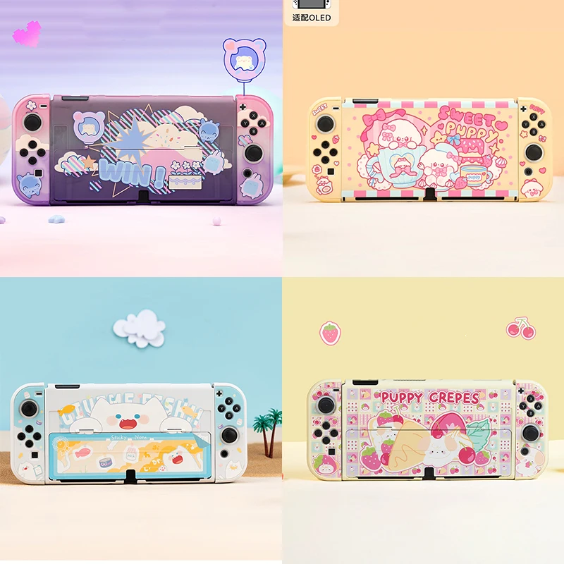 Kawaii Cartoon Protective Shell For Nintendo Switch OLED Game Console Dockable Hard Case For Switch Oled Case support Holder
