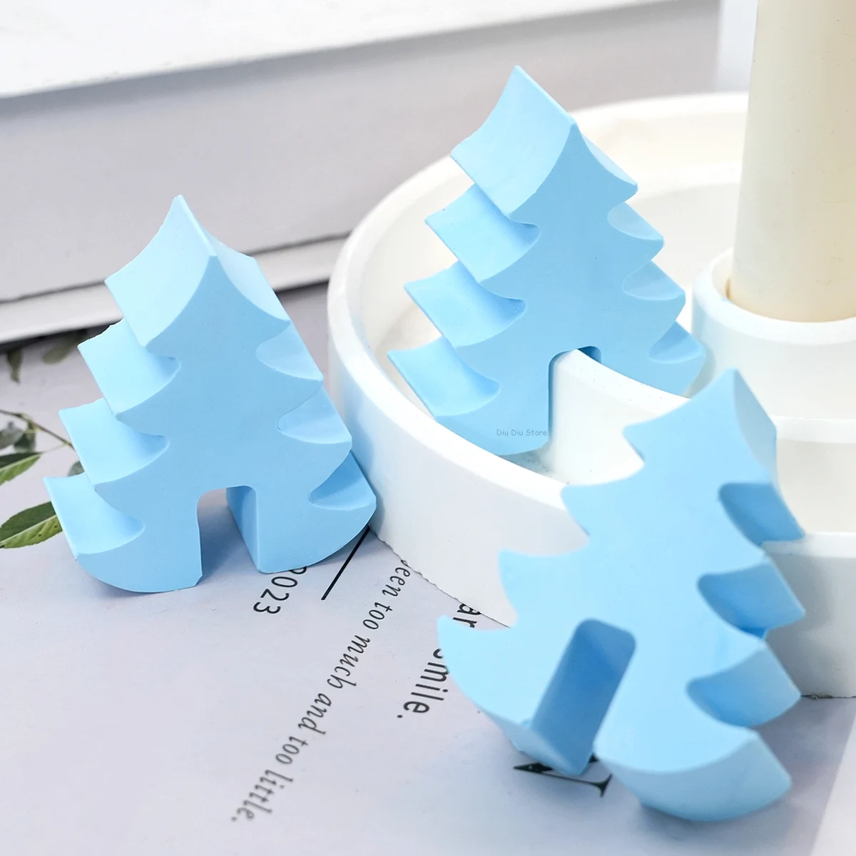 DIY Christmas Tree Candle Holder Silicone Mold Xmas Candlestick Ornament Plaster Molds Resin Soap Candle Crafts Making Home Deco