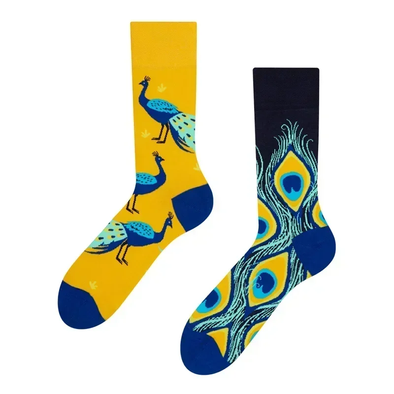 New Fashion Socks AB Asymmetric Mandarin Duck Socks for Men and Women Medium High Tube Cotton Socks