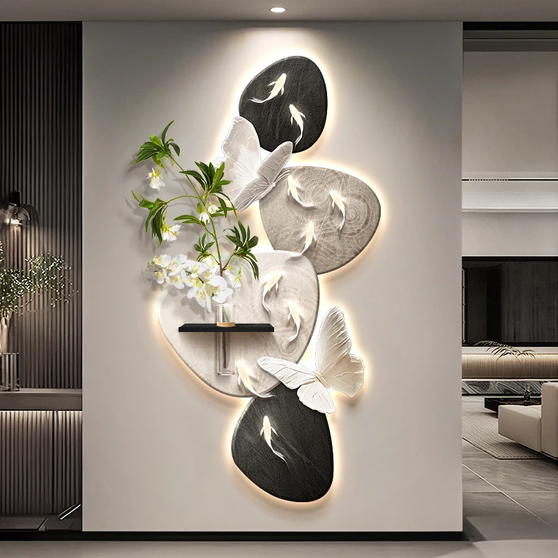 Nine Fish Bringing Good Fortune Entranceway Decorative Painting, Doorway-Facing Corridor Wall Art, End-of-Passage Luxury Lighted