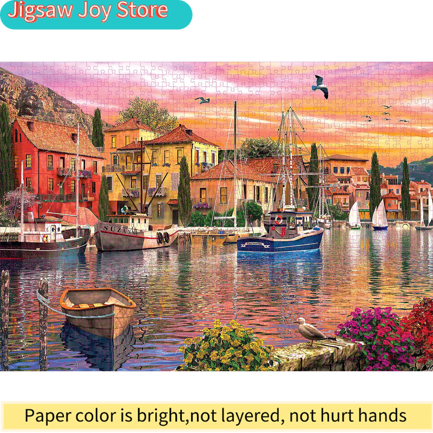 1000 ชิ้นจิ๊กซอว์ปริศนาเมดิเตอร์เรเนียนฮาร์เบอร์ตกแต่งบ้านผู้ใหญ่เกมปริศนาความสนุกสำหรับครอบครัวปริศนาพื้นของเล่นเพื่อการศึกษาสำหรับเด็ก