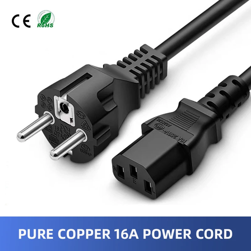 16A European Standard Tail Power Cord Pure Copper 3Pin 0.75/1.5 Square EU AC Power Plug Cable for Rice Cooker CE Certified