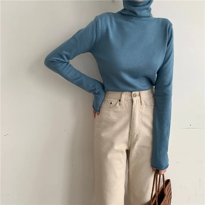 

HELIAR Women Turtleneck Warm Sweater Solid Knitted Long Sleeve Thermal Pullovers Office Lady Casual Sweater Women Autumn Winter