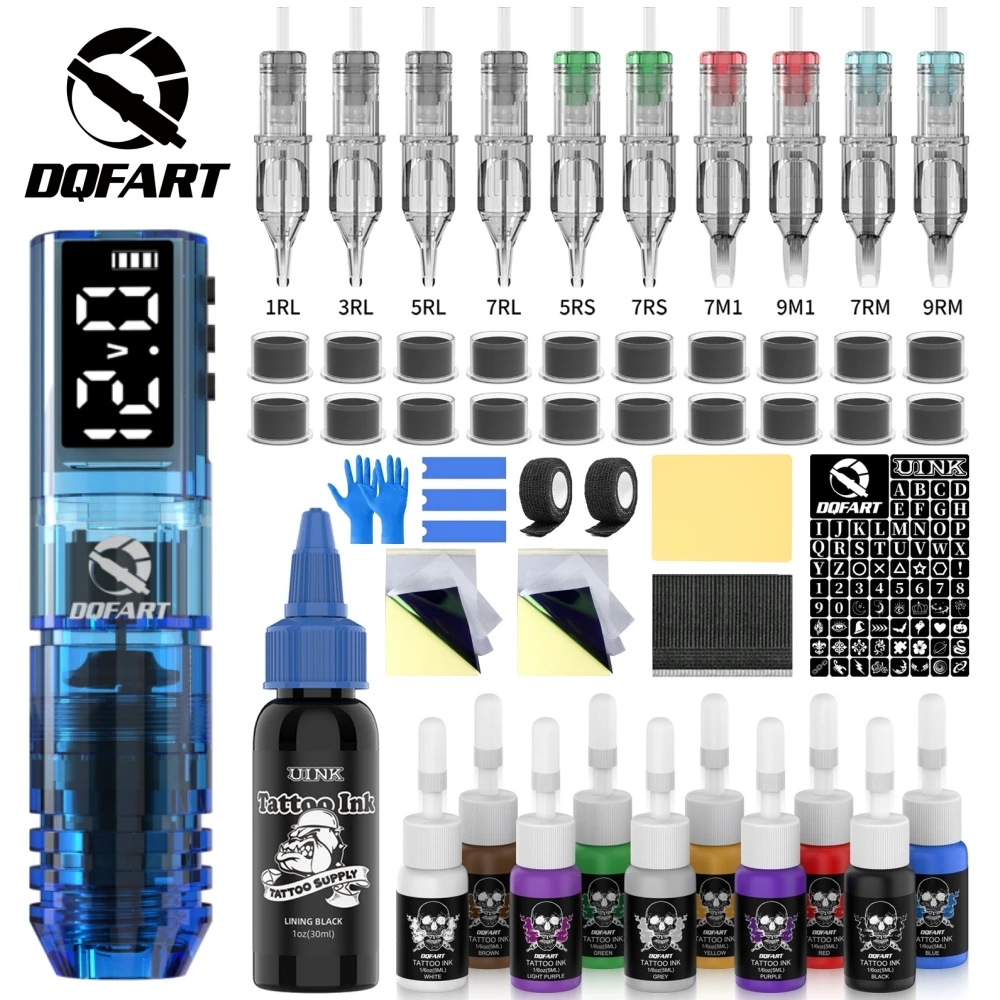 DQFART P1 12В 6 цветов 1600мАч LED цифровой дисплей, электрическая беспроводная машинка для татуировок, набор аксессуаров для боди-арта и креативных дизайнов.