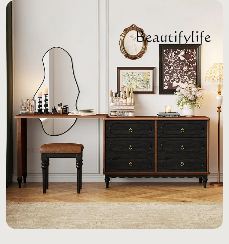 French Solid Wood Dressing Table Integrated Retractable Household Corner Storage Storage Cabinet Multi-Functional Makeup Table