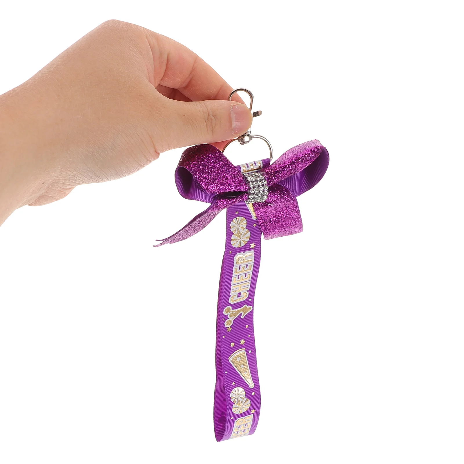 

5pcs Cheerleading Keychain Bow Ribbon Pendant Purple Fabric Durable Materials Lightweight Portable Team Spirit Accessories