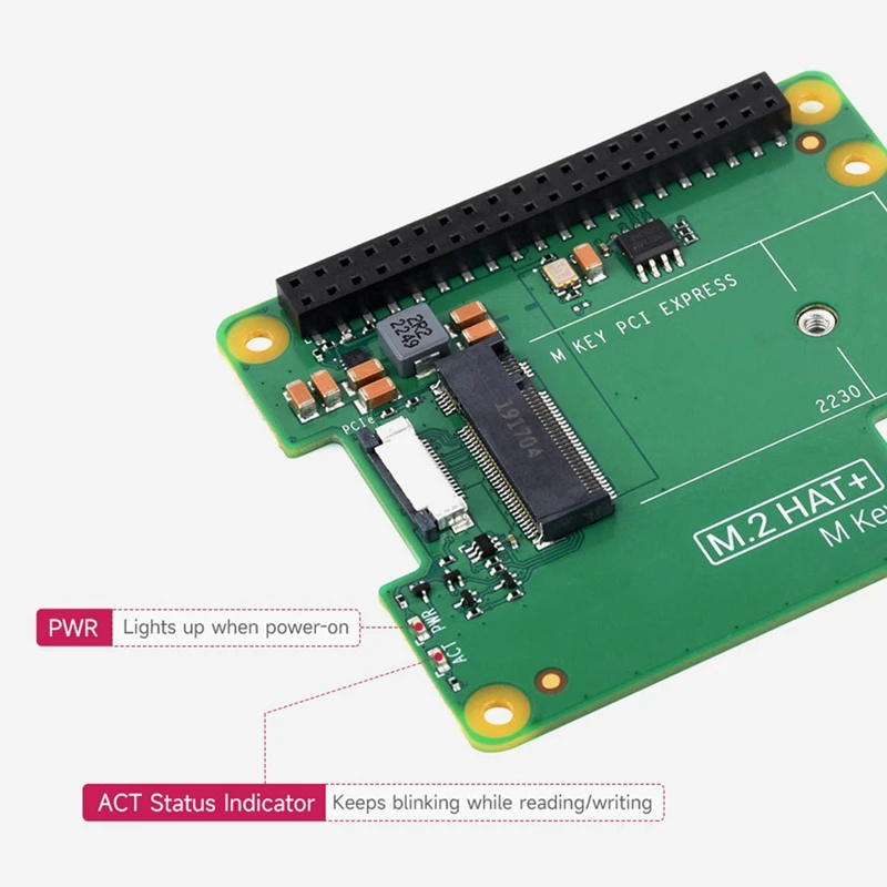 Pcie To M.2 HAT+For Raspberry Pi 5 Gen2 Gen3 M.2 NVME SSD 2230/2242 M Key PCIE GPIO Expansion Board For RPI5 Kit