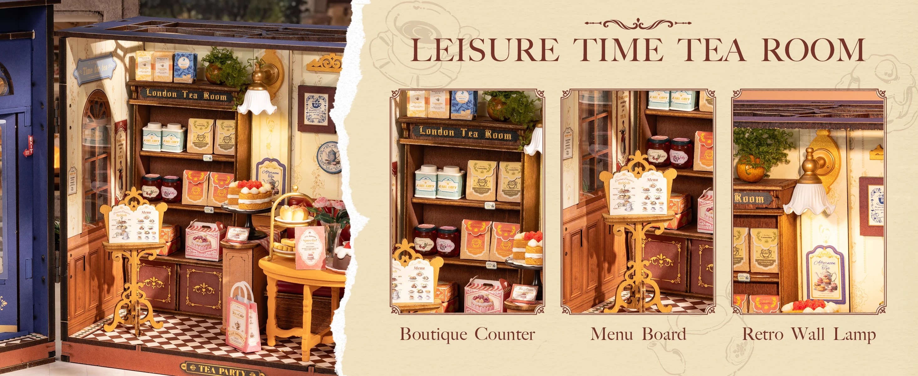 Rolife DIY Miniature Dollhouse Kit Leisure Time Tea RoomCrafts Hobbies Amazing Gift for Women Children DG171