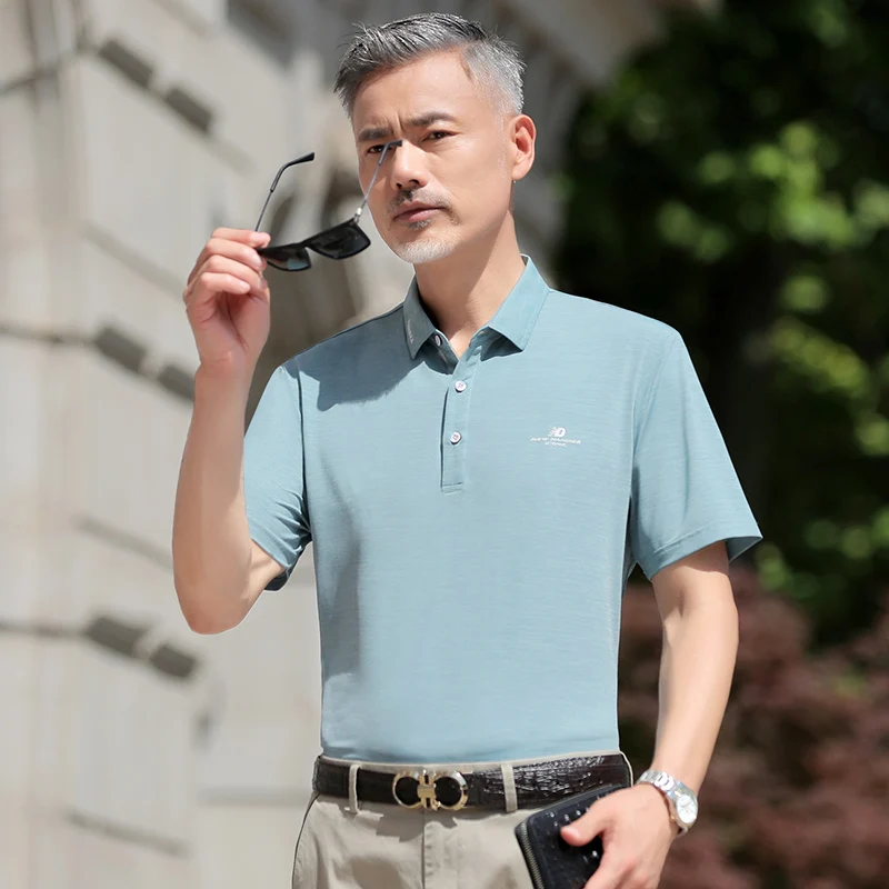 

Летняя футболка из ледяного шелка для мужчин среднего возраста, свободного кроя, для отцов, на День отца