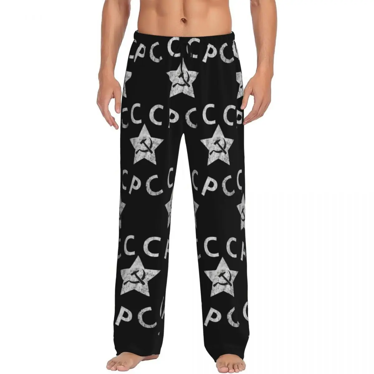 Custom Hammer And Sickle CCCP Soviet Union Coat Of Arms Pajama Pants Men Sleepwear Sleep Lounge Bottoms with Pockets