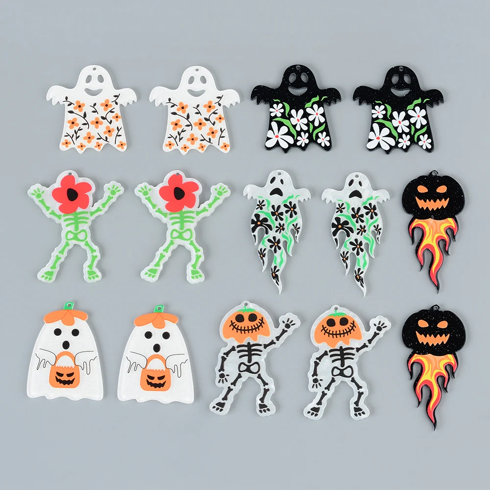 4pcs Spider Ghost Happy Halloween Pumpkin Charms Lot Acrylic Christmas Charms Pendants For Diy Bracelet Earrings Jewelry Making