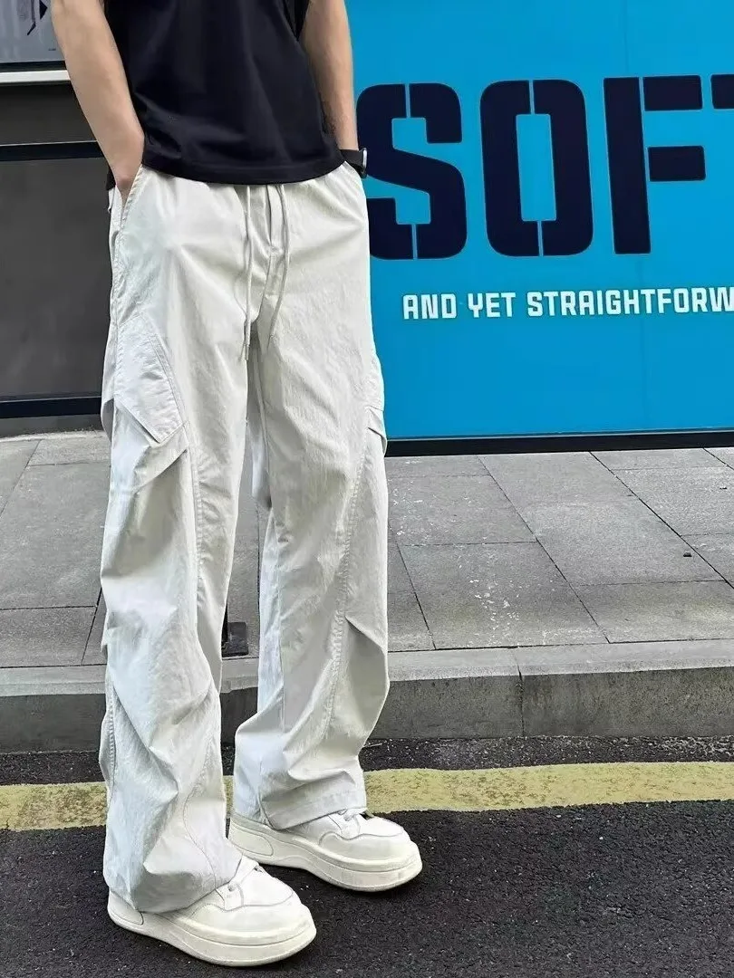 

Прямые брюки десантника в стиле ретро, летние легкие плиссированные повседневные уличные рабочие брюки для мужчин, свободный крой, летняя тенденция