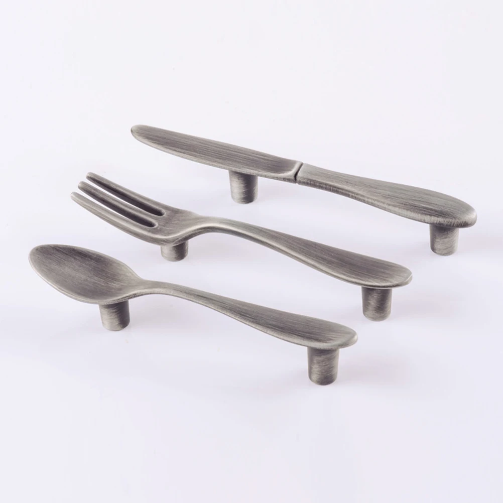 

3Pcs Knife Fork Spoon Shaped Cabinet Handles Zinc Alloy Modern Furniture Pulls Silver Stylish Home Decor Cabinet Handle for Home