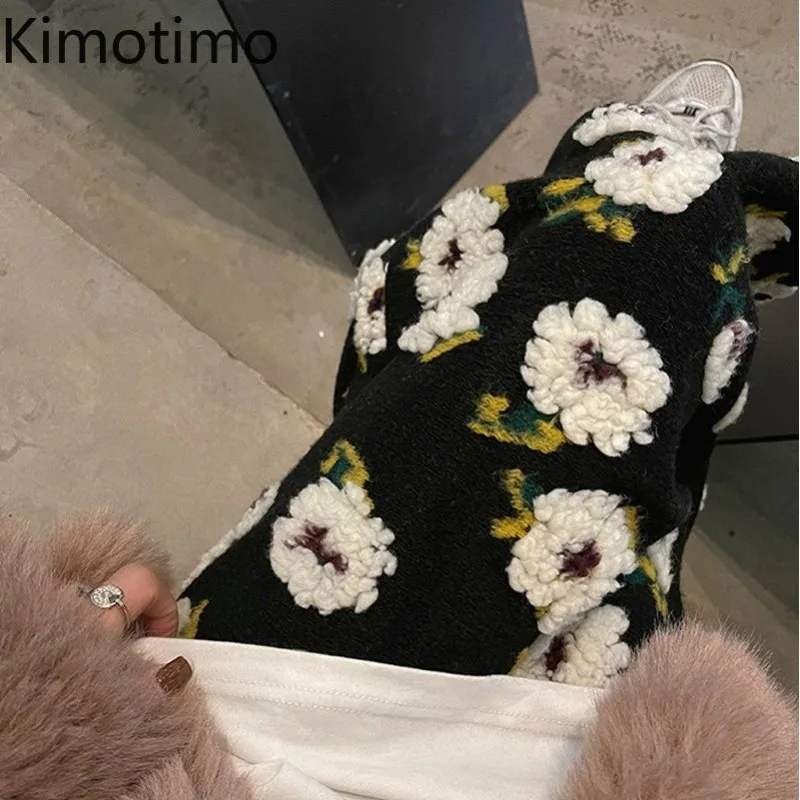 

Kimotimo Vintage 3D Flowers Woolen Skirt Women Autumn Winter Thick High Waist Slim Mid Length Skirts Fashion Faldas Chic Skort