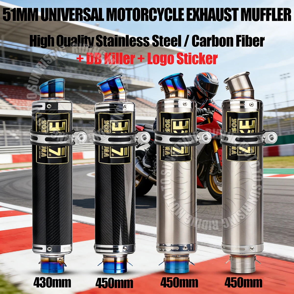 

51mm Interface Carbon yoshi Motocycle Exhaust Muffler Stianless Tail Pipe for honda suzuki yamaha kawasaki Etc Escape Modify