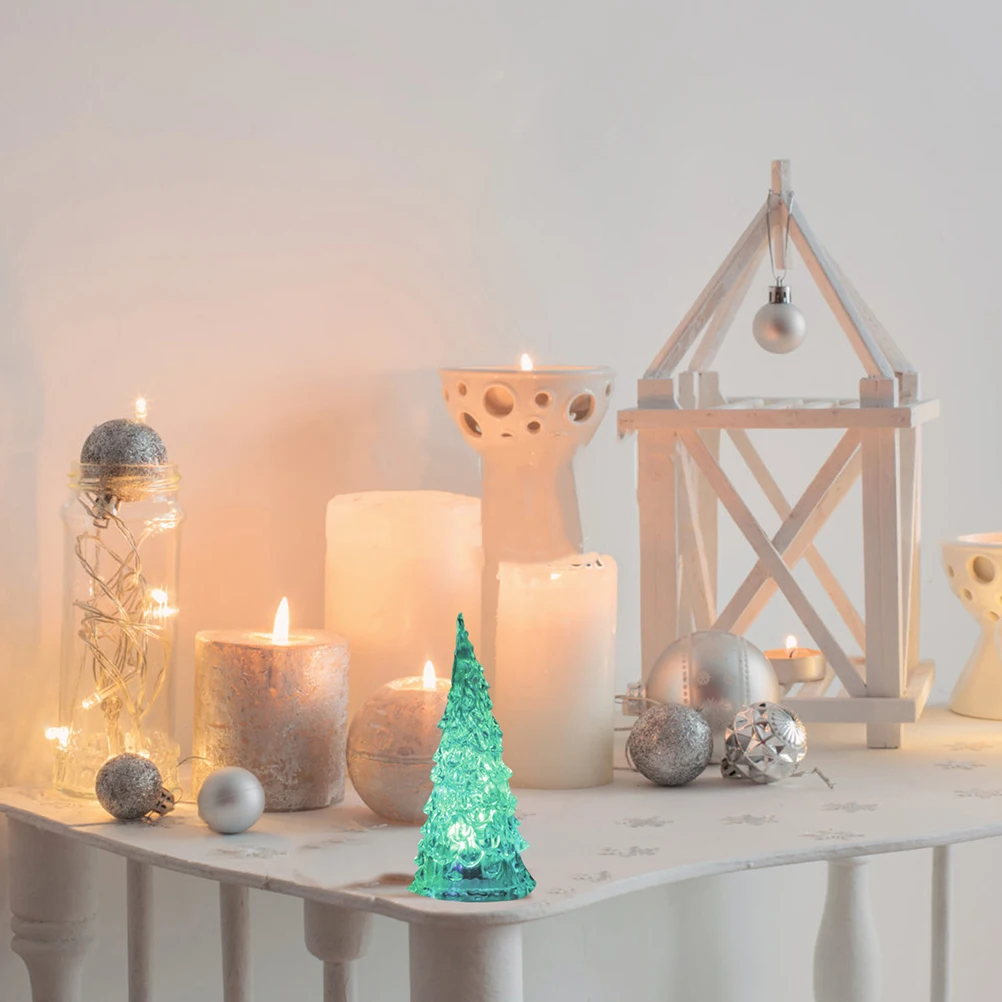 

6 Pcs Christmas Tree Ornaments Mini Lights Holiday Night Decorative Lighted LED Desktop Crystal Tabletop