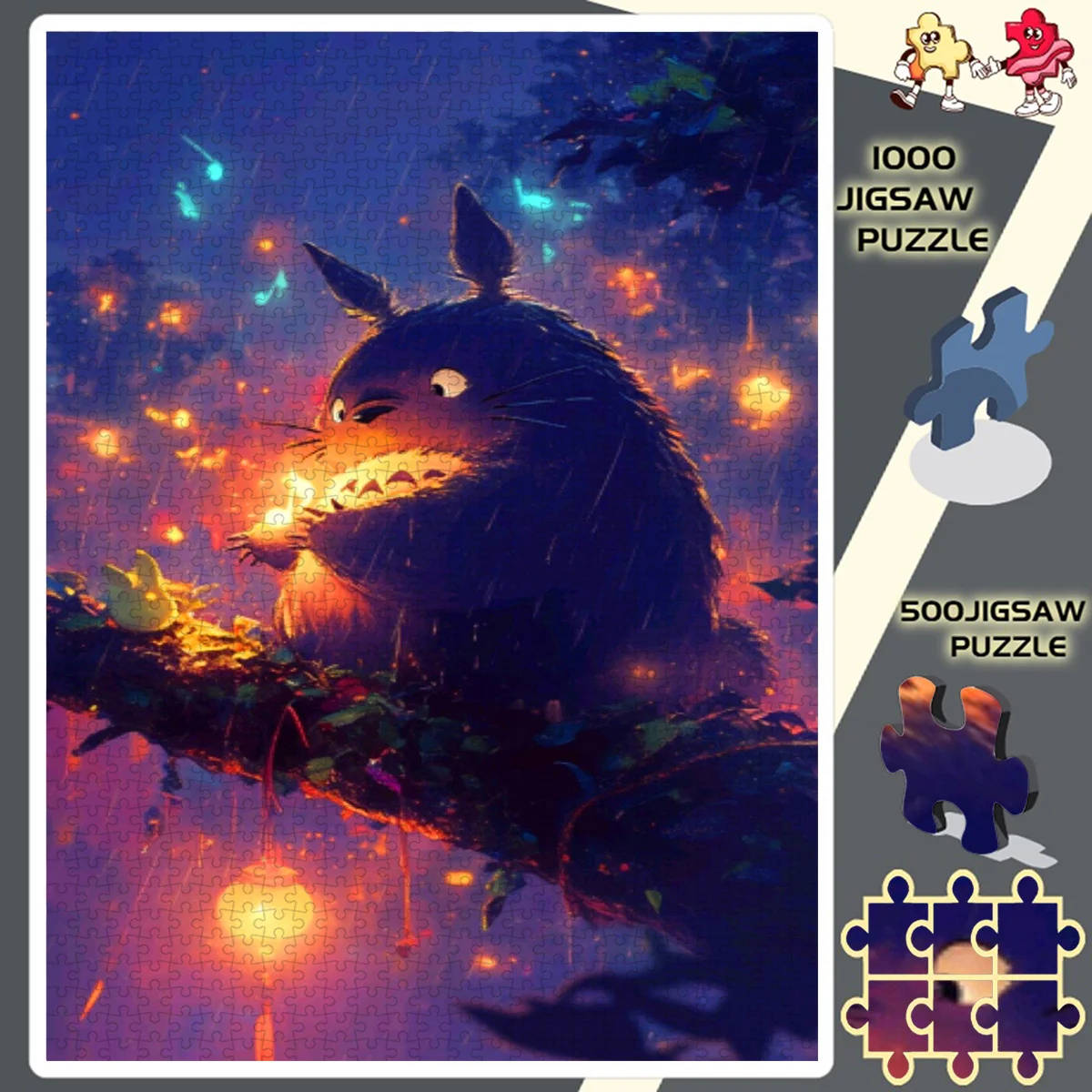 500 قطعة أو 1000 قطعة من أحجية الصور المقطوعة المستوحاة من الرسوم المتحركة اليابانية التي تحديها للبالغين والعائلات - ربط متوهج ليلاً #1