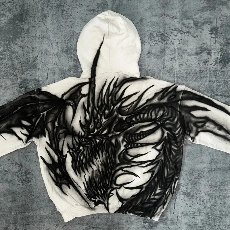 

Trendy loose and slimming round neck off shoulder knitted top, niche design hoodie, graffiti printed sportswear