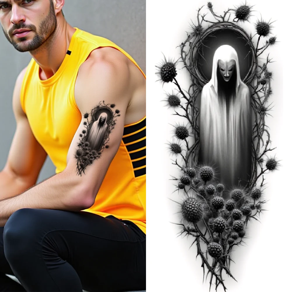 

3pcs Temporary Tattoo Waterproof Long-lasting Body Stickers Church With Moon Demon Mouth Screaming Skull For Men Arms Women