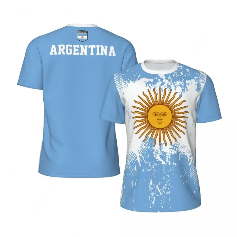 Argentina Flag Graphic Mens Football Jersey Fashion National Emblem 3D Printed Sports T Shirt Casual Oversized Breathable Tees