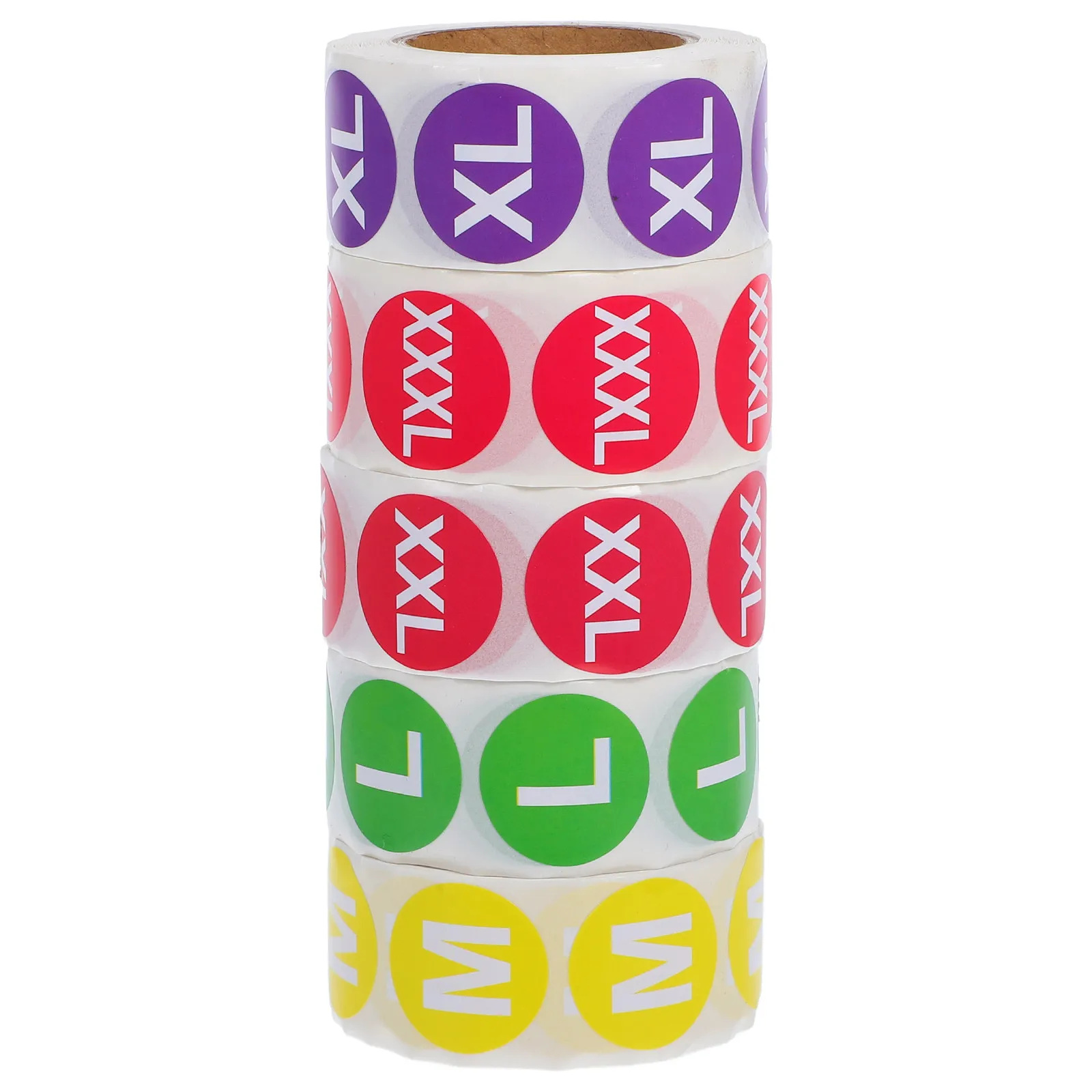 

5 Rolls Round Size Stickers for Clothes Colored Labels with Strong Adhesive White Lettering Versatile Sizing Clothing Inventory