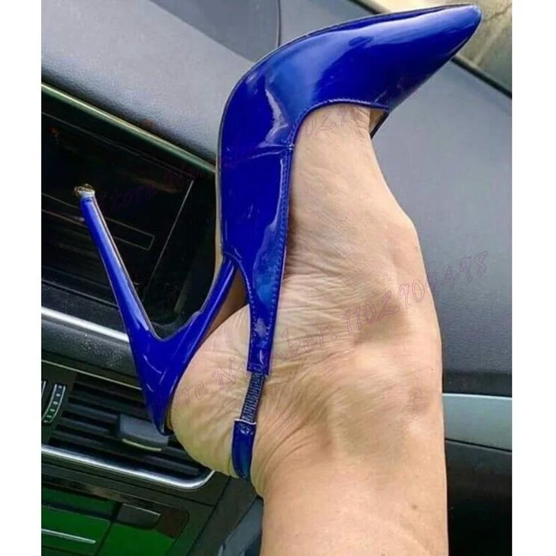 Blue Slingback Sexy Party Pumps Patent Leather Pointed Toe Shoes for Women Stilettos High Heels Shoes 2024 Zapatos Para Mujere