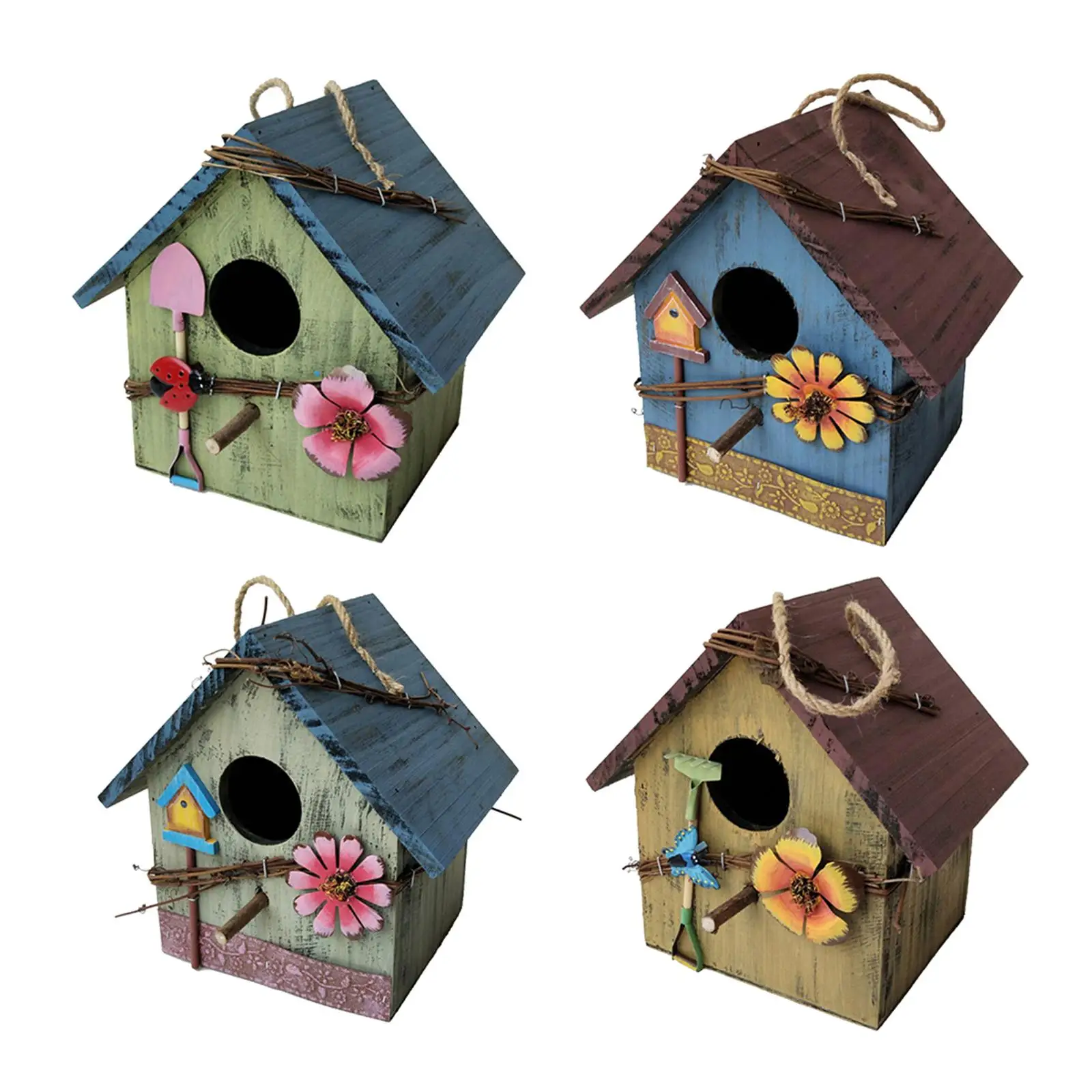 Wooden Bird Houses for Garden Outdoor Hanging Birdhouses Hand Painted Outdoor Decorative Bird Houses