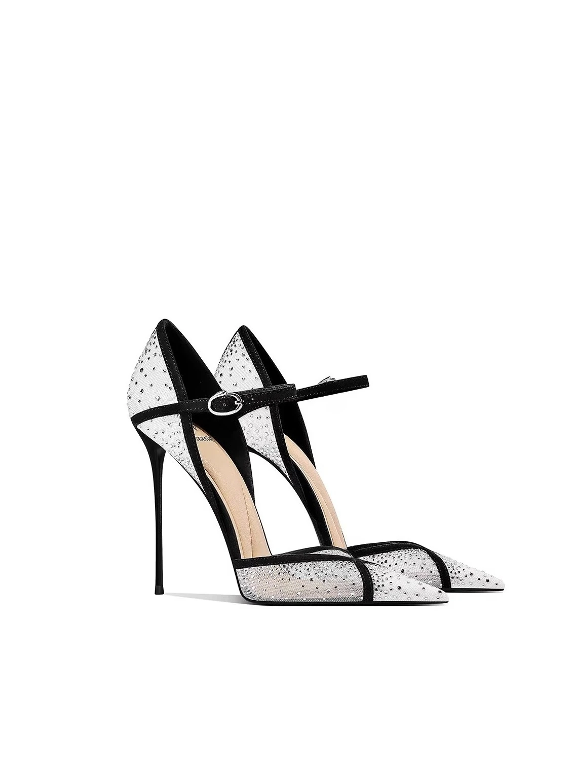 Spring and Summer New Women's High Heels, White Rhinestone Pointed Stiletto Trendy High-end Women's Shoes